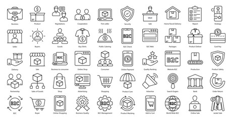 B2C Thin Line Icons Shopping Business Consumer Icon Set in Outline Style 50 Vector Icons in Black