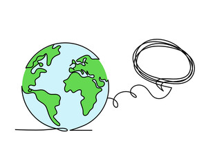 Abstract color planet Earth with comment as line drawing on white