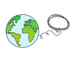 Abstract color planet Earth with comment as line drawing on white