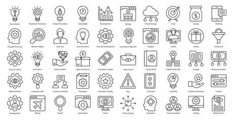 Innovation Thin Line Icons Creative Development Automation Icon Set in Outline Style 50 Vector Icons in Black