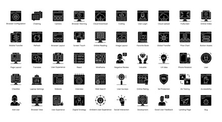 User Experience Glyph Icons UX UI Web Icon Set in Glyph Style 50 Vector Icons in Black