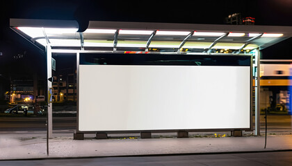 Empty Blank Billboard or Advertising Poster in a City Train Station, Petrol Station, and Roadside - Perfect Space for Promoting Your Brand, Products, or Services, Generative AI