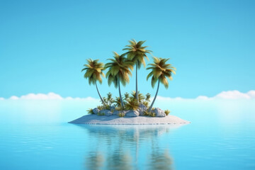 Fototapeta na wymiar Tropical island with palm trees. Generative ai