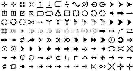 Set of arrows collection in black color isolated for website design