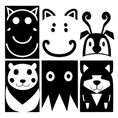 cartoon characters vector design black and white