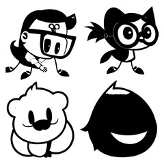 cartoon characters vector design black and white