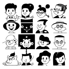 cartoon characters vector design black and white