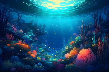 Fototapeta na wymiar The world on underwater, illustration. Generative AI