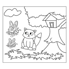 Hand drawn vector coloring page for adults and children with a house and many cats illustration art