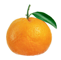 Orange fruit with orange leaves isolated. Png transparency