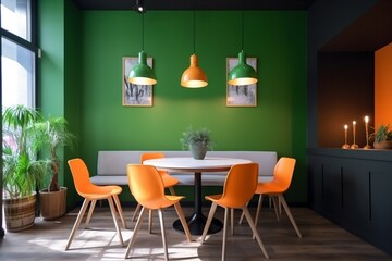 interior background contemporary nobody modern orange luxury plant kitchen copy space dining illustration. Generative AI.