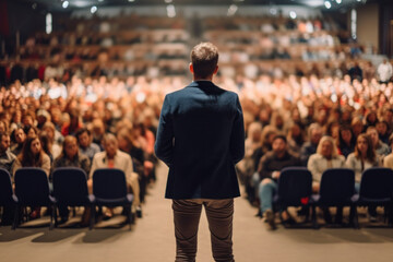 Fototapeta premium Public speaker giving talk at business event. Generative AI.