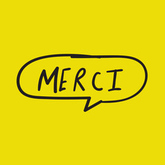 Merci. Hand drawn illustration on yellow background