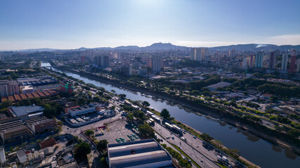 Aerial view of the Barra Funda neighborhood, on Marginal Tietê in São Paulo, Brazil. Avenue that crosses the city