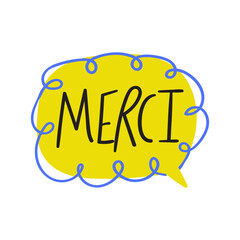Merci. Hand drawn illustration on white background