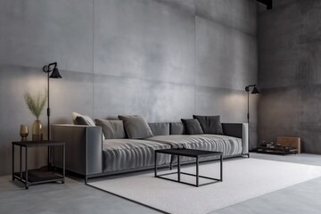 interior comfortable space green apartment empty grey room modern cosy luxury decor simple. Generative AI.