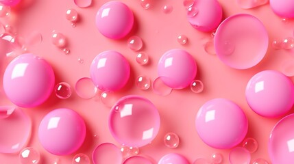 Pink glossy bubbles. Abstract Background with shine balls. Generative AI