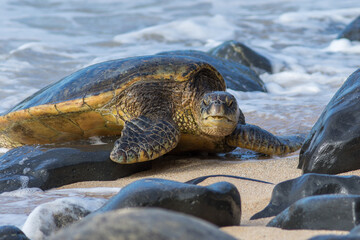 Sea turtle coming ashore