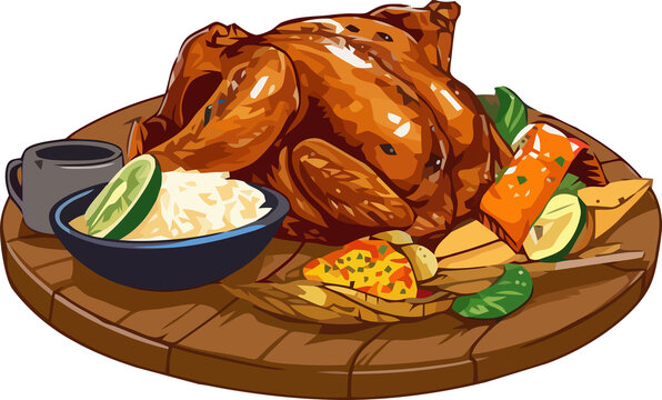 Hand drawn Inasal na manok or traditional grilled chicken dish from philippines