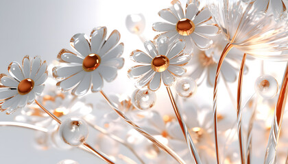 Delicate and pristine, daisy petals in glass texture form a charming background. The transparent surface creates a refreshing and airy atmosphere Generative AI