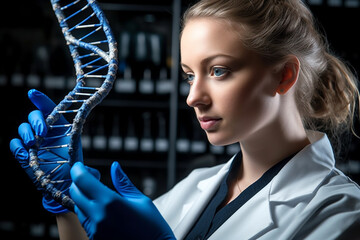 Future medicine. Medicine doctor using digital medical futuristic interface. Molecular fluorescent neuron network and DNA is used in medicine. Healthcare, analysis, diagnose, laboratory