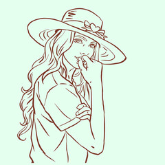 girl in a hat vector for card illustration background