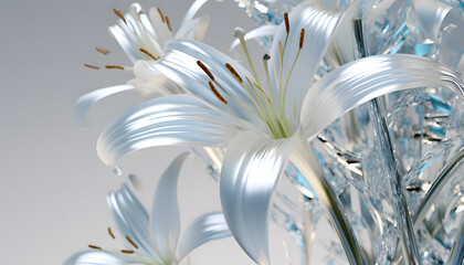 Experience the delicate beauty of lilies with this glass texture background. Perfect for a clean and transparent look Generative AI