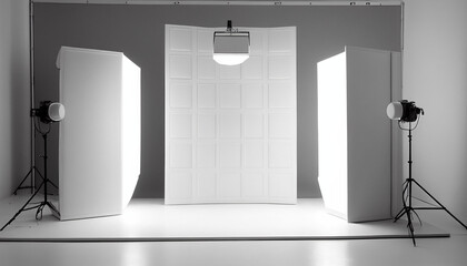 An entirely white studio scenary background for your presentation. AI generated.