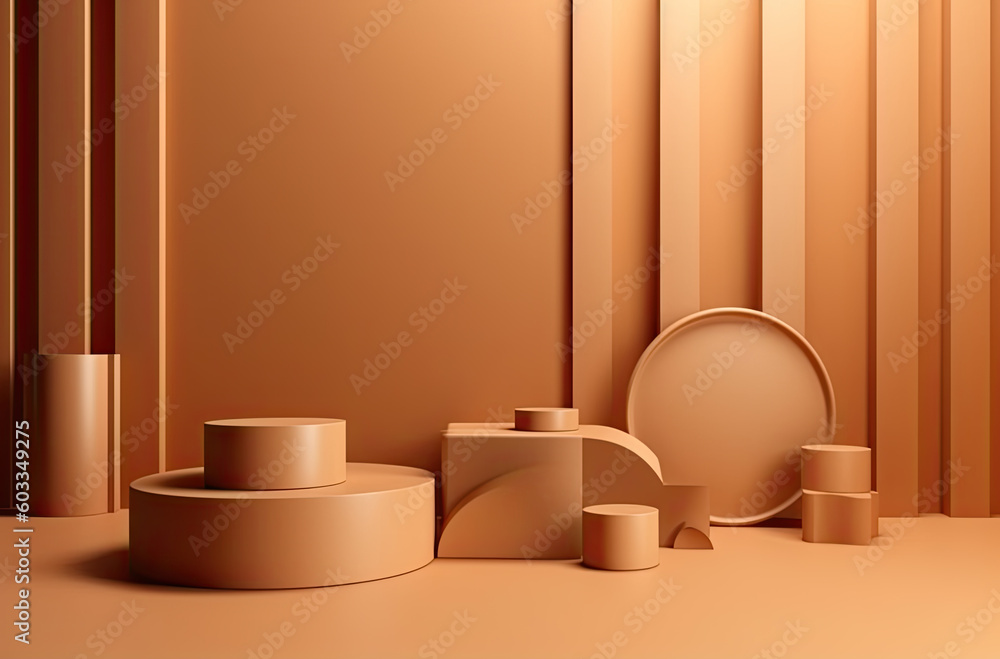 Poster abstract ochre cylinder pedestal podium for product display presentation, minimal geometric shapes o
