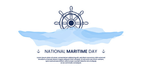 National Maritime Day vector illustration with ship wheel or steering. Eps10.