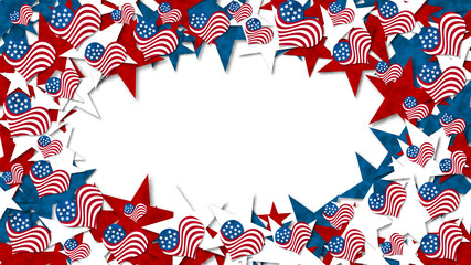 Obraz premium Illustration red, white and blue USA flag hearts and stars background
