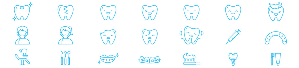 Dental thin icons collection vector set - obrazy, fototapety, plakaty