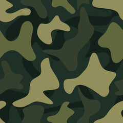 Camouflage seamless pattern. Trendy green camo, repeat print. Vector illustration. Khaki endless texture, military or hunting camouflage. Vector illustration