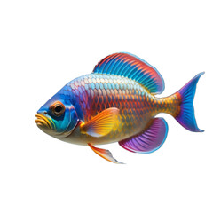 Colorful fish, rainbow fish, sea fish, isolated, transparent background, no background. PNG. Generative AI.