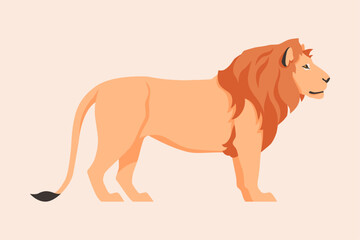 Flat vector illustration of a standing lion