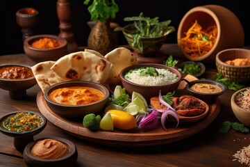 Fototapeta na wymiar Food illustration of authentic Indian cuisine. AI generated
