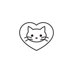 Fototapeta na wymiar Cat Face in the Heart Icon - Minimalist Line Art Icon