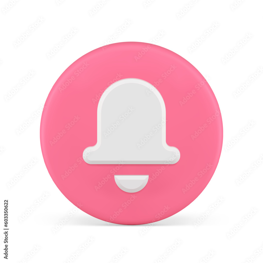 Poster ring bell circle button alarm notification pink symbol sound alert 3d icon realistic vector