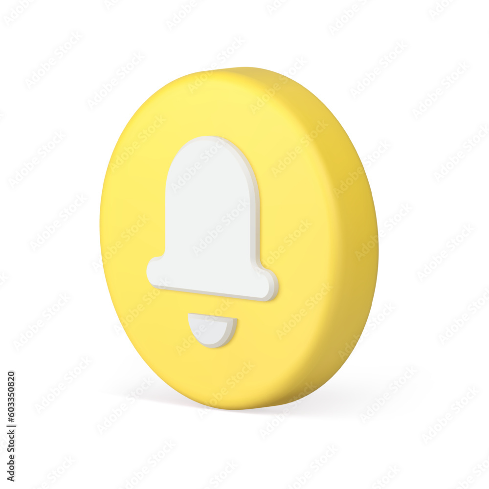 Poster call message sound signal incoming alert isometric yellow circle button 3d icon realistic vector