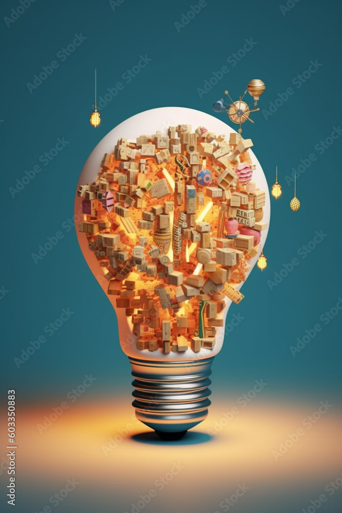 Poster A captivating paper-cut design of a lightbulb with puzzle pieces interlocking inside, representing how ideas can come together to form a complete and impactful solution.  Generative AI technology.