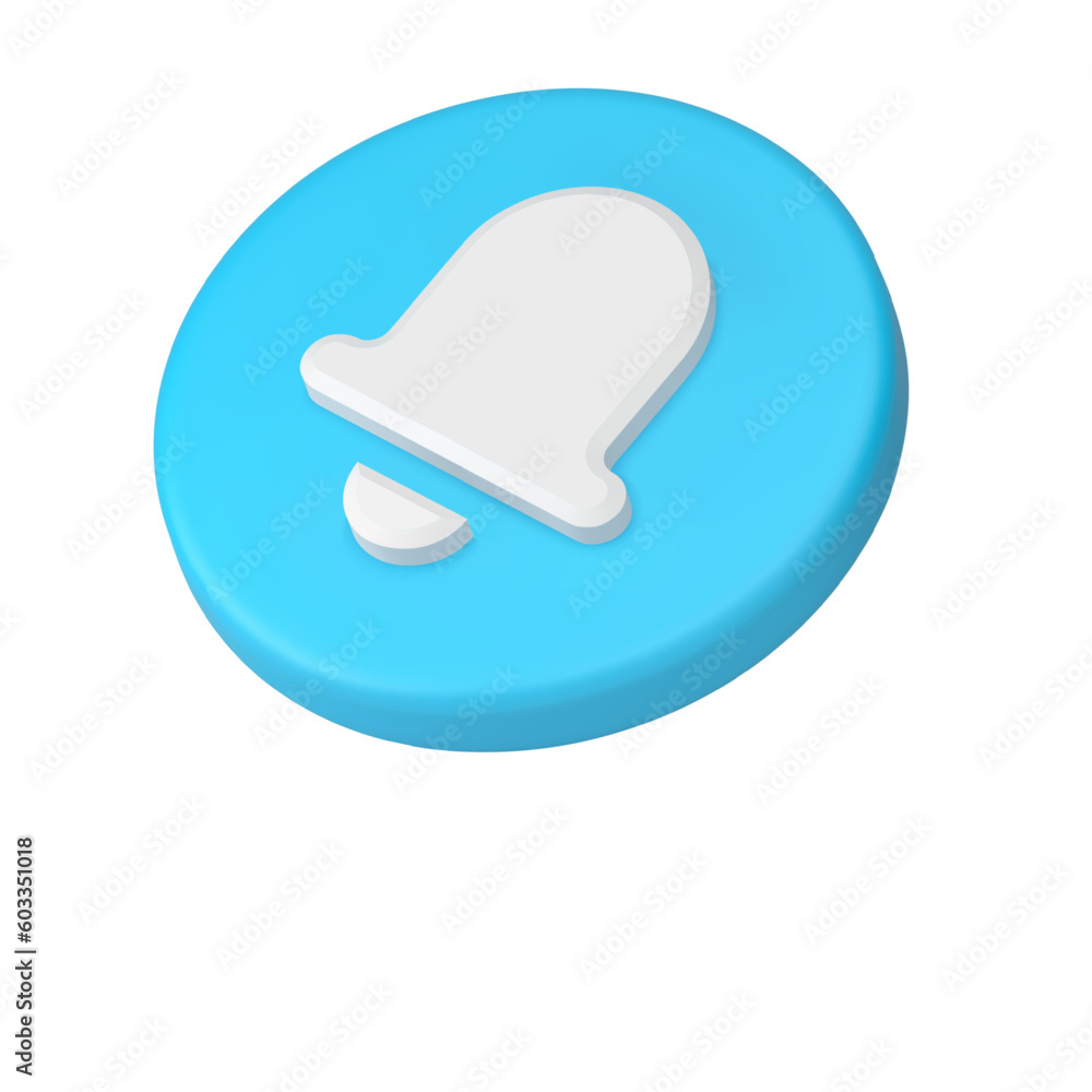 Poster incoming notification ring bell blue circle button call message reminder isometric 3d icon vector