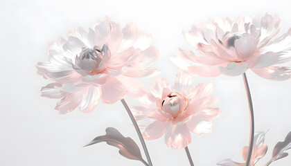 Obraz na płótnie Canvas Delicate peony flowers with translucent petals, set against a clean and transparent glass texture. Perfect for adding a touch of elegance to any background Generative AI