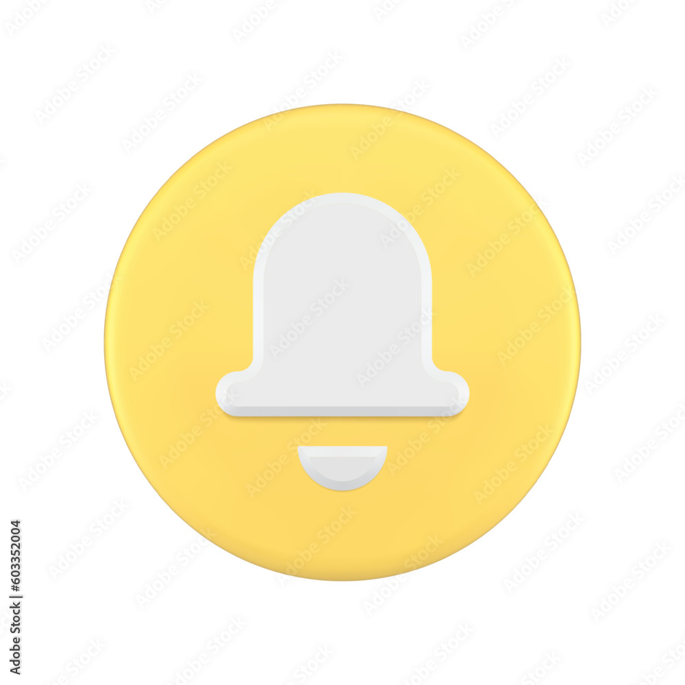 Aufkleber reminder sound notification ring bell yellow circle button web alert 3d icon realistic vector