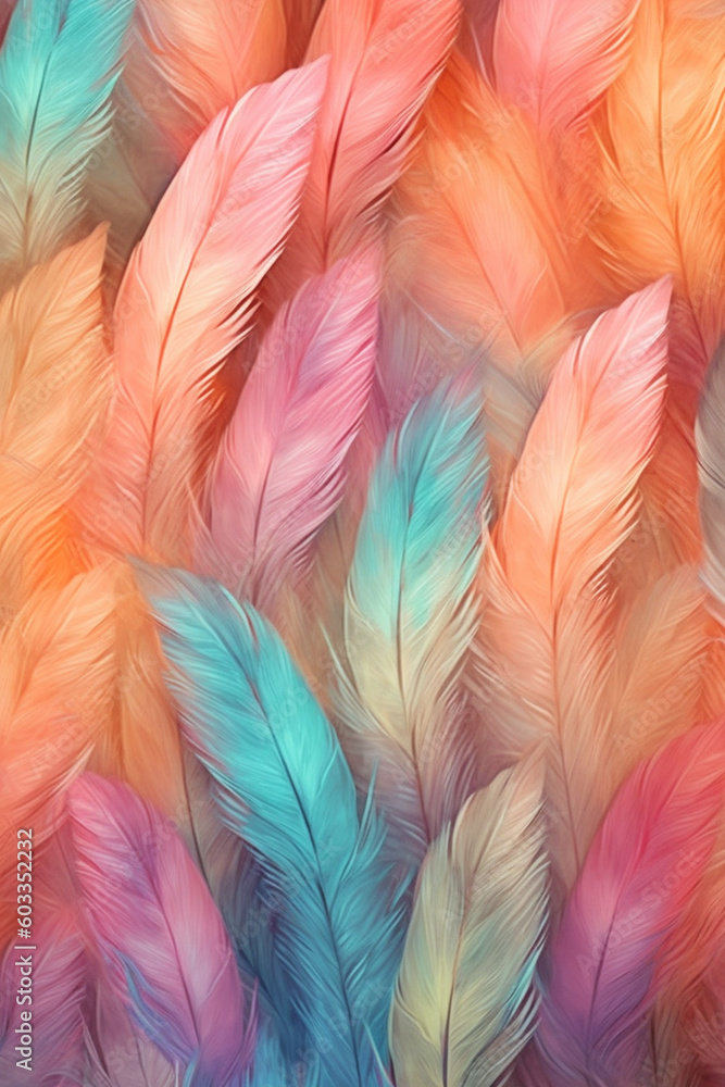 Poster A watercolor-style feather background pattern texture, with soft and blended hues, Generative AI technology.
