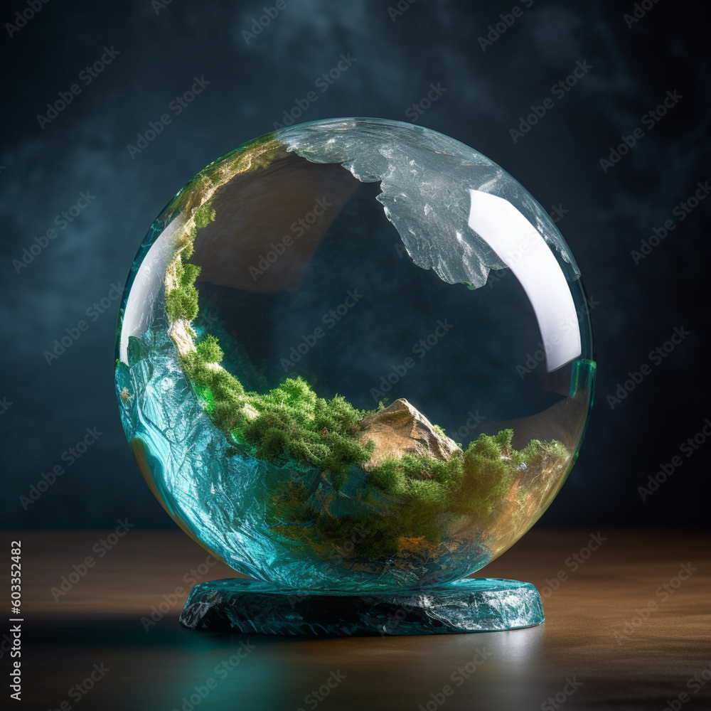 Leinwandbilder an artwork featuring the earth as a fragile glass orb, symbolizing the vulnerability of our planet. 