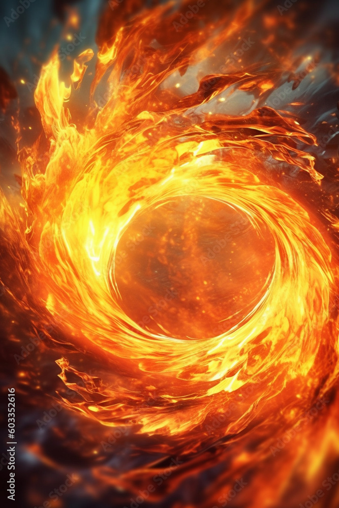 Fototapete an artistic representation of a flame-shaped vortex or whirlpool, symbolizing the transformative and