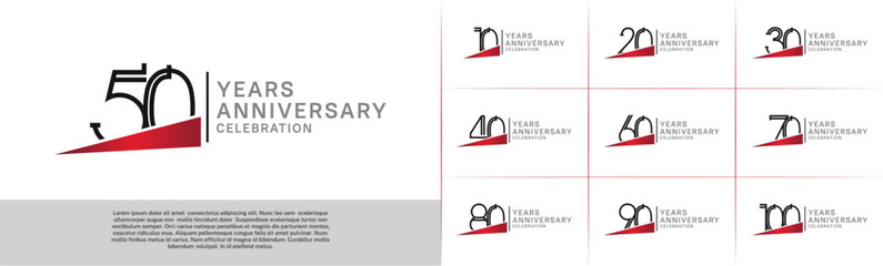 set of anniversary logotype black color with red ribbon for special celebration event