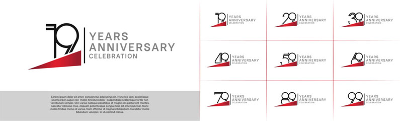 set of anniversary logotype black color with red ribbon for special celebration event