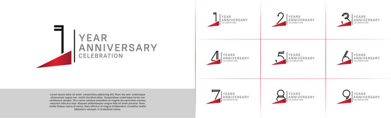 set of anniversary logotype black color with red ribbon for special celebration event