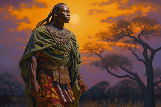 Painting of a black african warrior